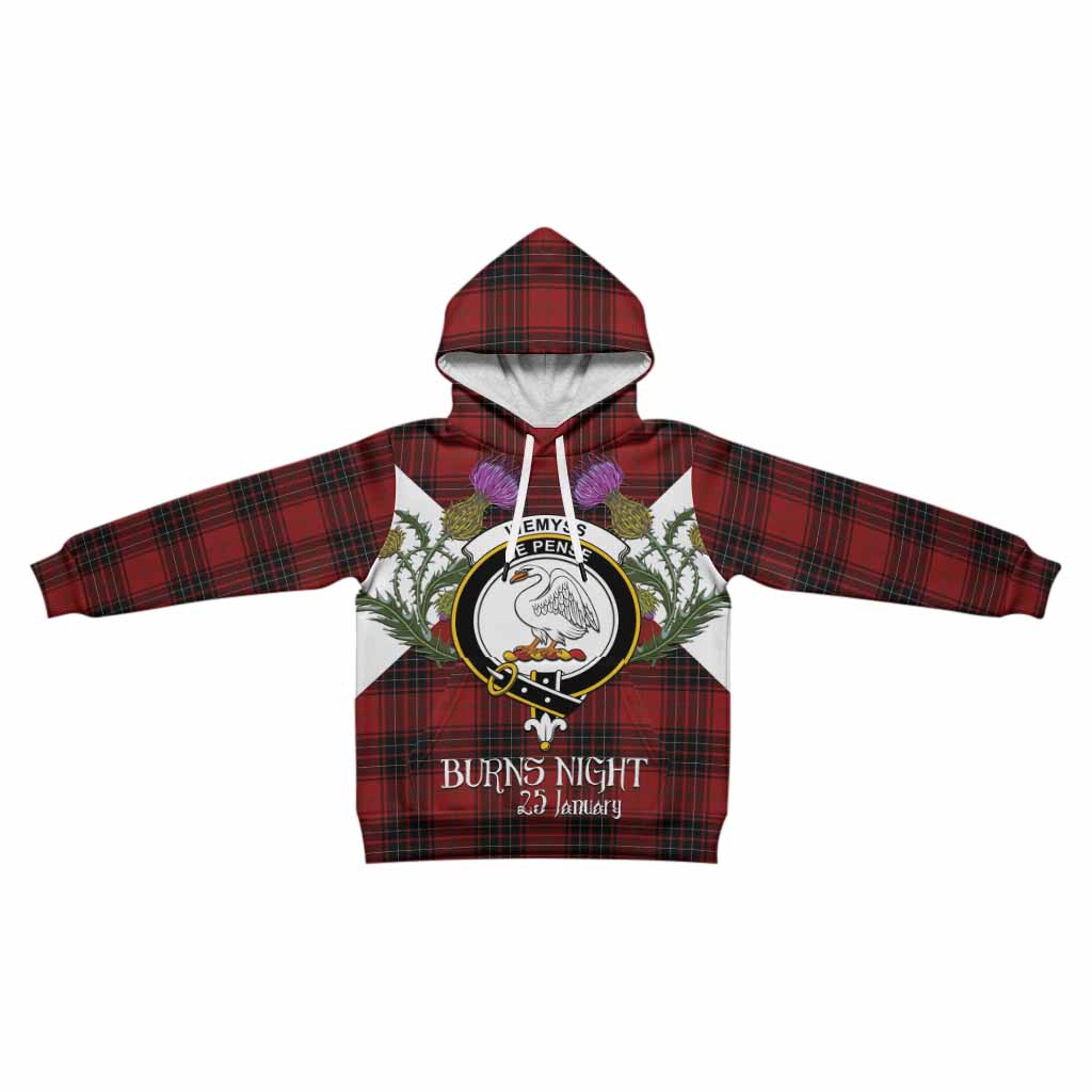 Wemyss Tartan Family Crest Kid Hoodie Scottish Burns Night Thistle Floral