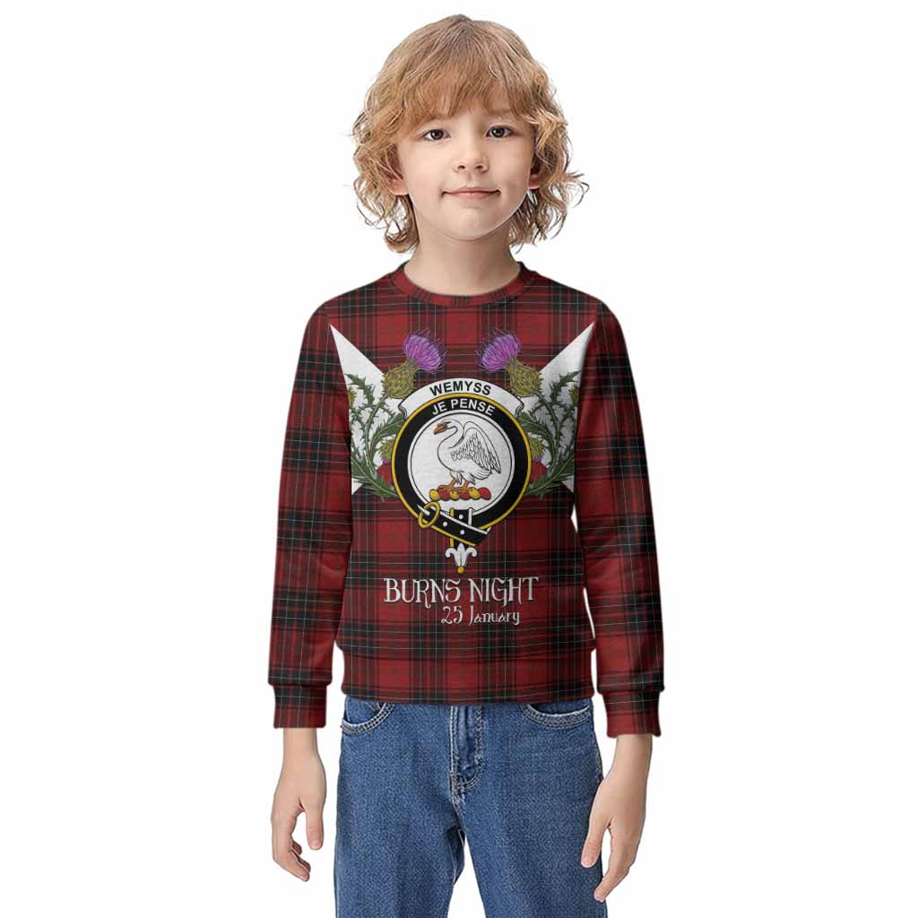 Wemyss Tartan Family Crest Kid Knitted Sweatshirt Scottish Burns Night Thistle Floral