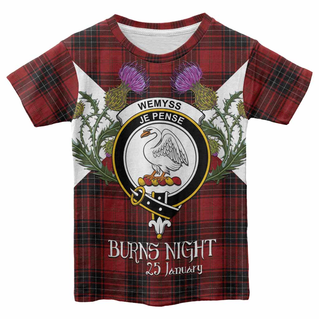 Wemyss Tartan Family Crest Kid T-shirt Scottish Burns Night Thistle Floral
