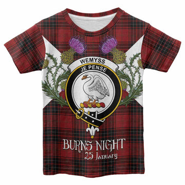 Wemyss Tartan Family Crest Kid T-shirt Scottish Burns Night Thistle Floral