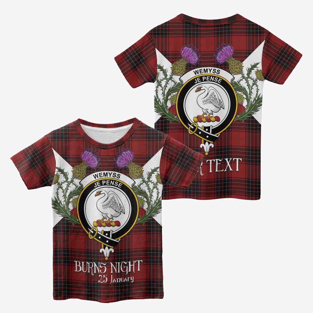 Wemyss Tartan Family Crest Kid T-shirt Scottish Burns Night Thistle Floral