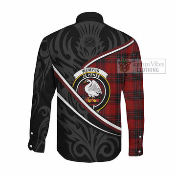Wemyss Tartan Family Crest Long Sleeve Button Shirts Celtic Scottish Thistle Floral