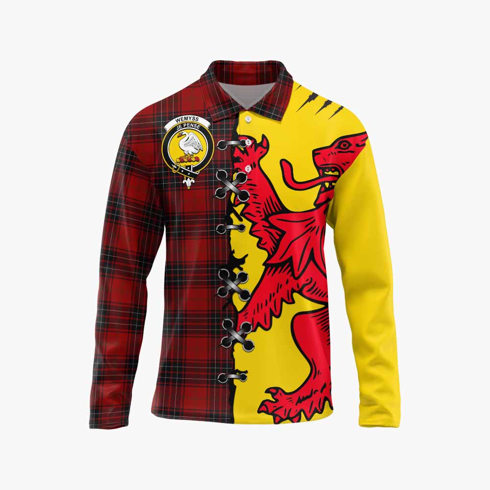 Wemyss Tartan Family Crest Long Sleeve Polo Shirt Lion Rampant Honor - Tartan Vibes Clothing