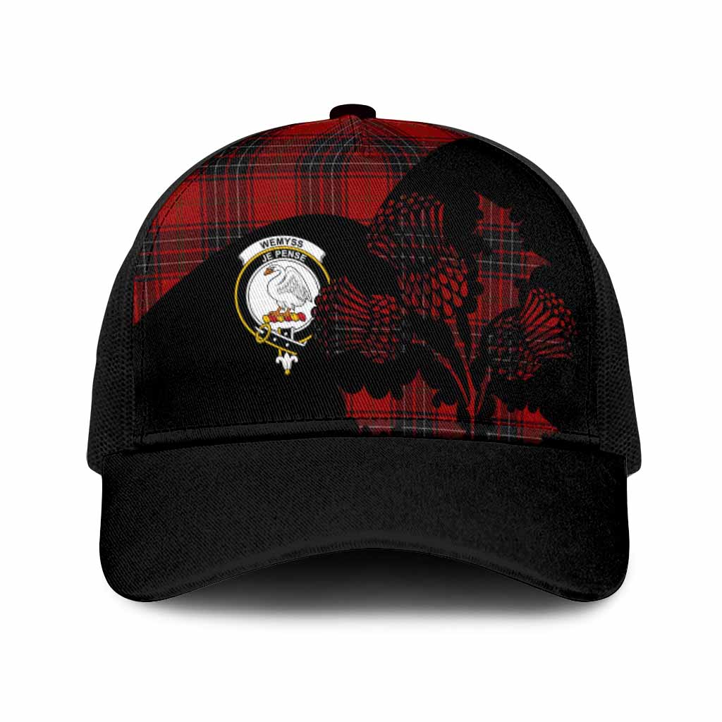Wemyss Tartan Family Crest Mesh Trucker Cap Scotland Thistle Floral Flag Style