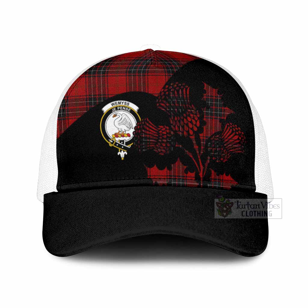 Wemyss Tartan Family Crest Mesh Trucker Cap Scotland Thistle Floral Flag Style