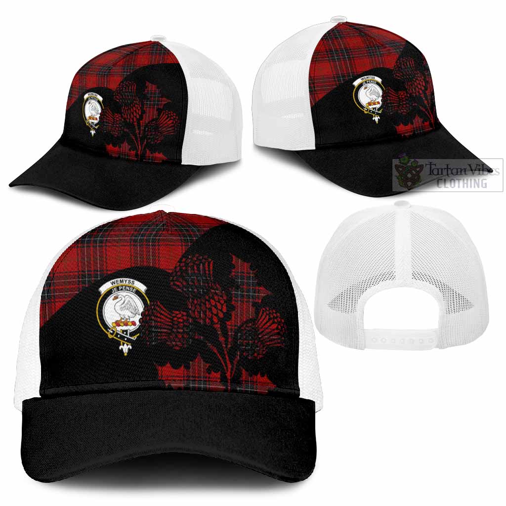 Wemyss Tartan Family Crest Mesh Trucker Cap Scotland Thistle Floral Flag Style