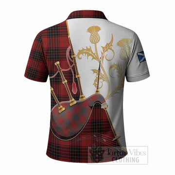 Wemyss Tartan Family Crest Polo Shirt Bagpipes with Scottish Thistle