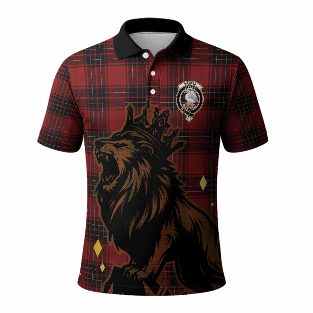 Wemyss Tartan Family Crest Polo Shirt Crowned Lion Roaring