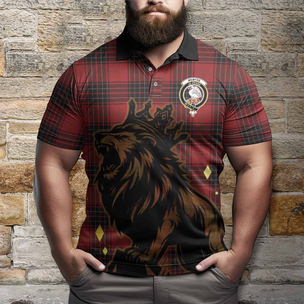 Wemyss Tartan Family Crest Polo Shirt Crowned Lion Roaring