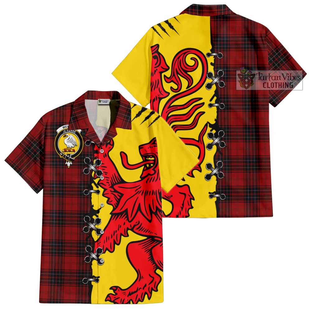 Wemyss Tartan Family Crest Short Sleeve Button Shirt Lion Rampant Honor - Tartan Vibes Clothing