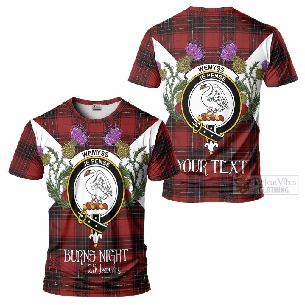 Wemyss Tartan Family Crest T-Shirt Scottish Burns Night Thistle Floral