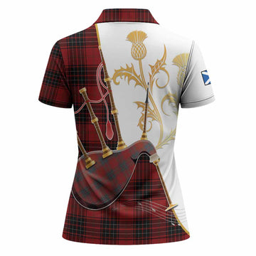 Wemyss Tartan Family Crest Women Polo Shirt Bagpipes with Scottish Thistle