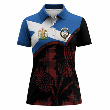 Wemyss Tartan Family Crest Women Polo Shirt Scotland Thistle Floral Flag Style