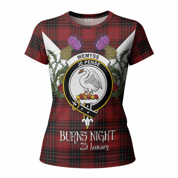 Wemyss Tartan Family Crest Women T shirt Scottish Burns Night Thistle Floral