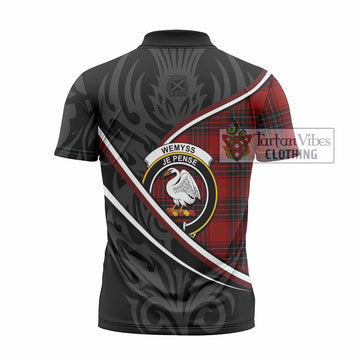 Wemyss Tartan Family Crest Zipper Polo Shirt Celtic Scottish Thistle Floral