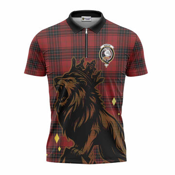 Wemyss Tartan Family Crest Zipper Polo Shirt Crowned Lion Roaring