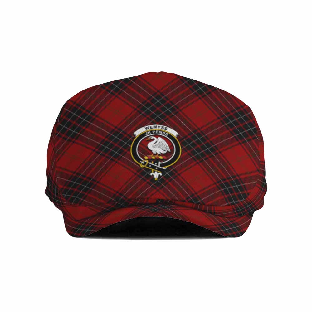 Wemyss Tartan Flat Cap, Jeff Cap Cross Style with Family Crest - Tartan Vibes Clothing