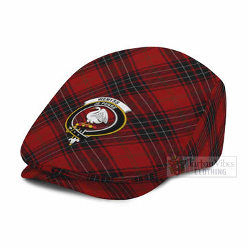Wemyss Tartan Flat Cap, Jeff Cap Cross Style with Family Crest