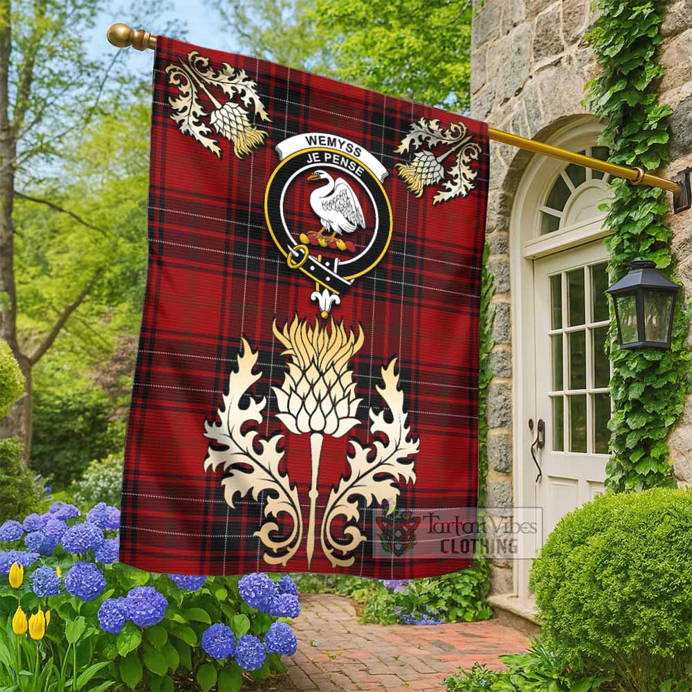 Wemyss Tartan Garden Flag with Golden Regal Scottish Thistle Emblem - Tartan Vibes Clothing