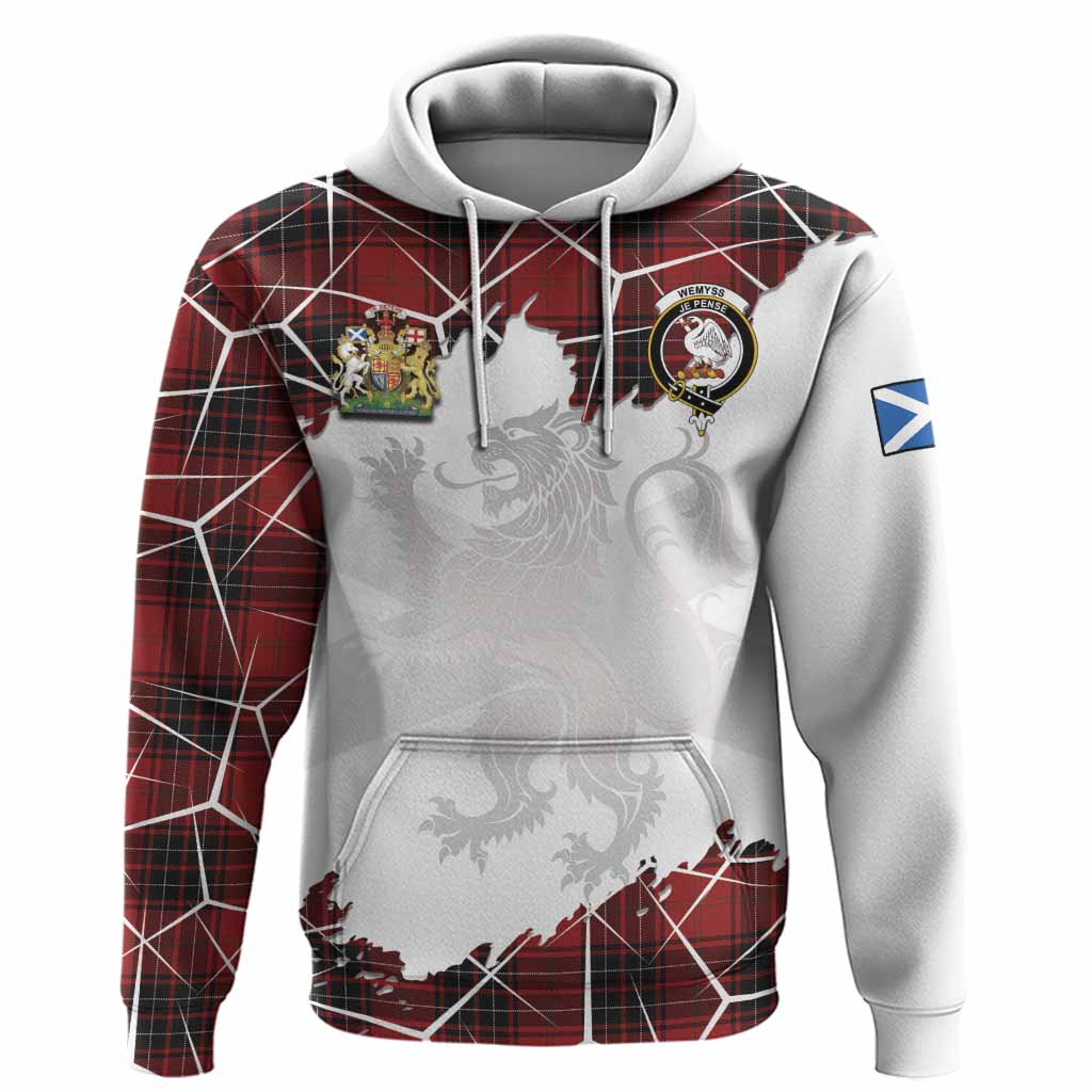 Wemyss Tartan Hoodie with Family Crest and Lion Rampant Grunge Style
