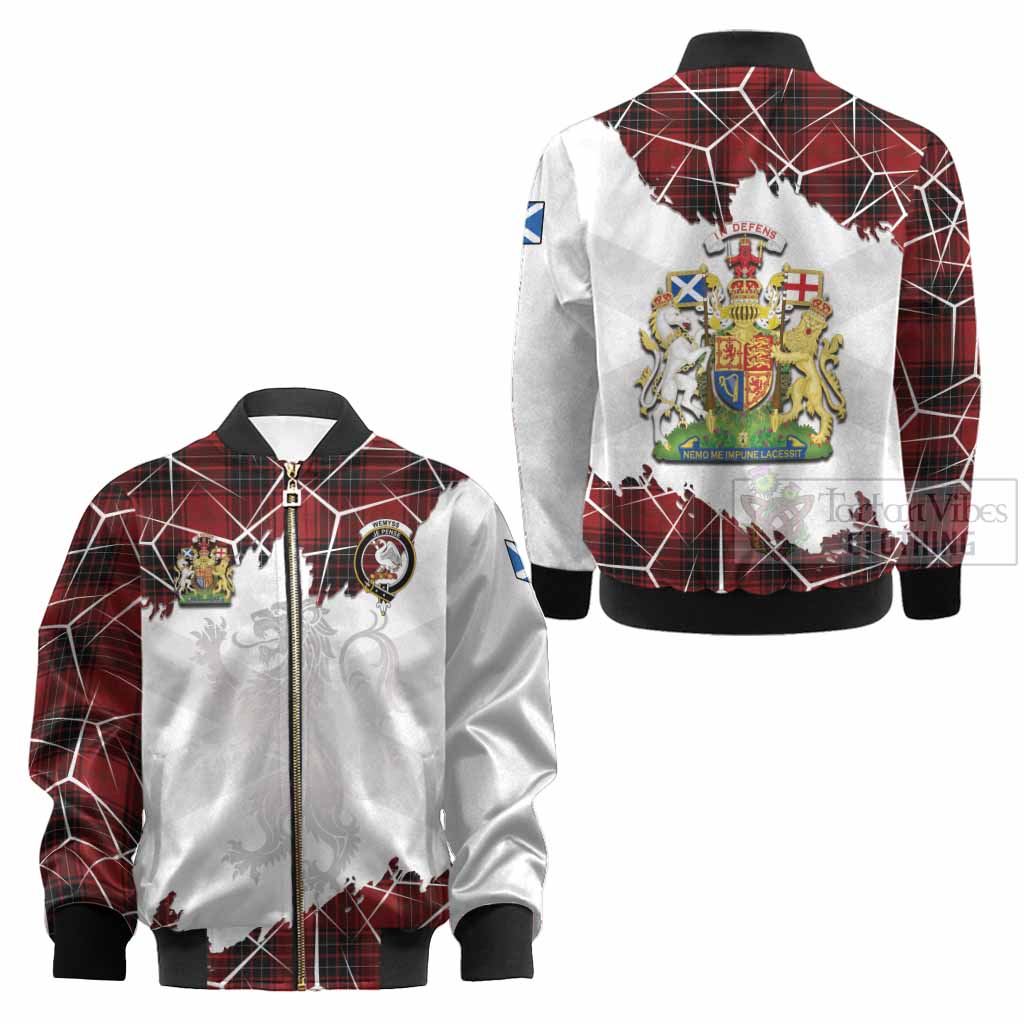 Wemyss Tartan Kid Bomber Jacket with Family Crest and Lion Rampant Grunge Style