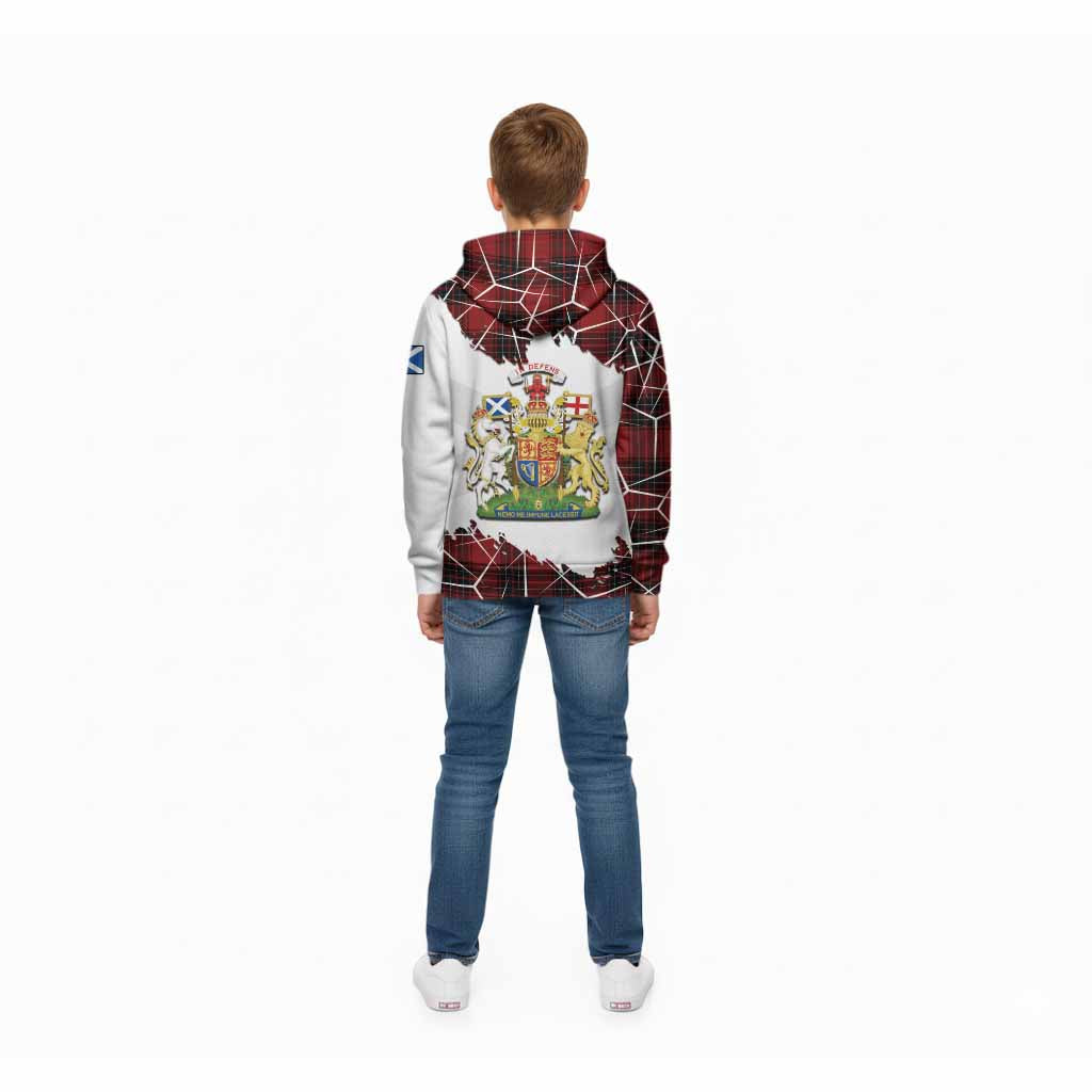 Wemyss Tartan Kid Hoodie with Family Crest and Lion Rampant Grunge Style