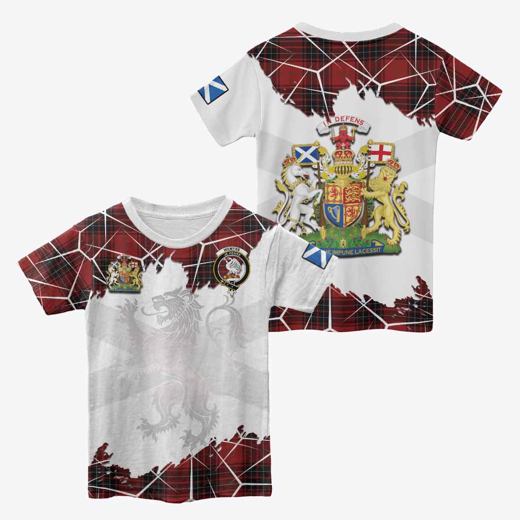 Wemyss Tartan Kid T-shirt with Family Crest and Lion Rampant Grunge Style