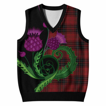 Wemyss Tartan Knitted V-Neck Vest Traditional Scottish Thistle