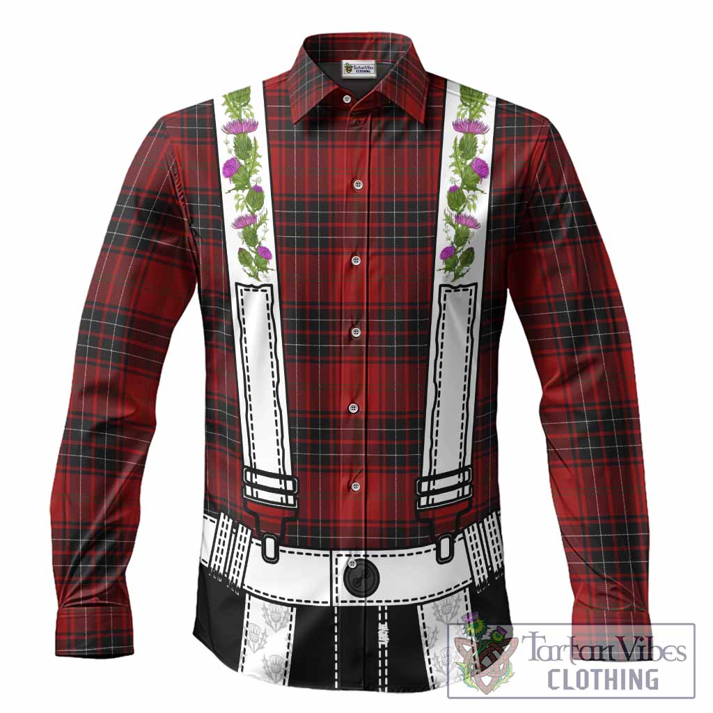 Wemyss Tartan Lederhosen Costume Long Sleeve Button Shirts Scotland Thistle Floral