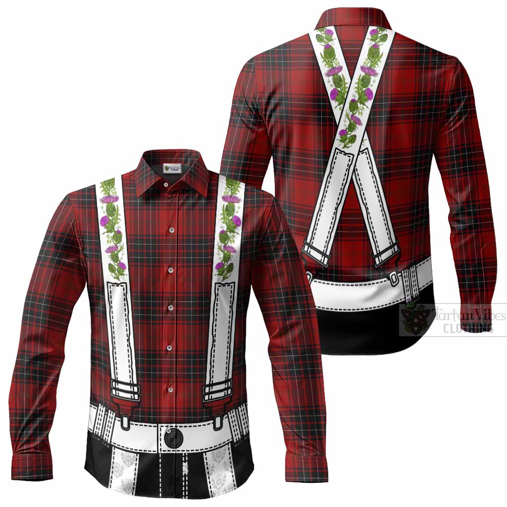 Wemyss Tartan Lederhosen Costume Long Sleeve Button Shirts Scotland Thistle Floral
