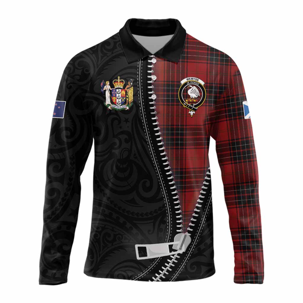 Wemyss Tartan Long Sleeve Polo Shirt New Zealand Pattern Unique Zipper Stylized