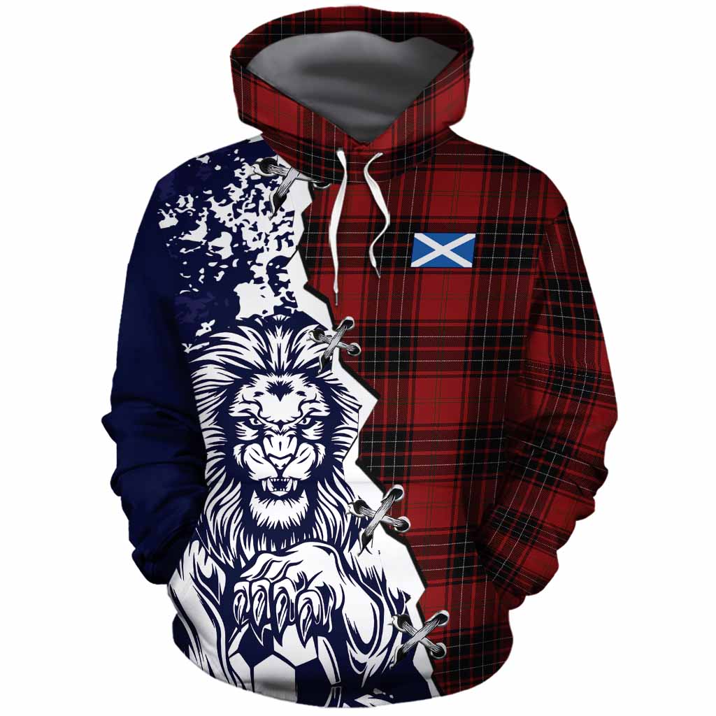 Wemyss Tartan Scottish Cotton Hoodie Angry Lion With Soccer Ball Style