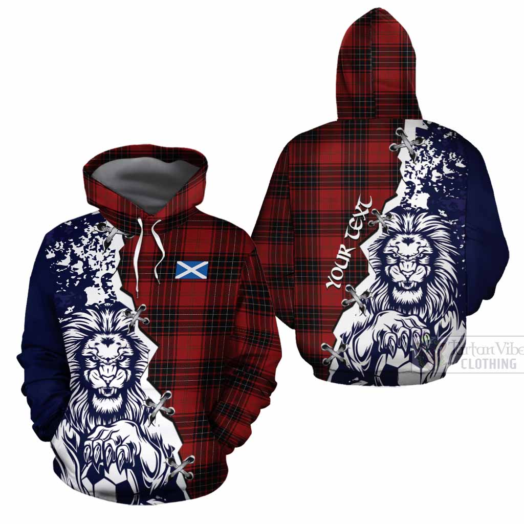 Wemyss Tartan Scottish Cotton Hoodie Angry Lion With Soccer Ball Style