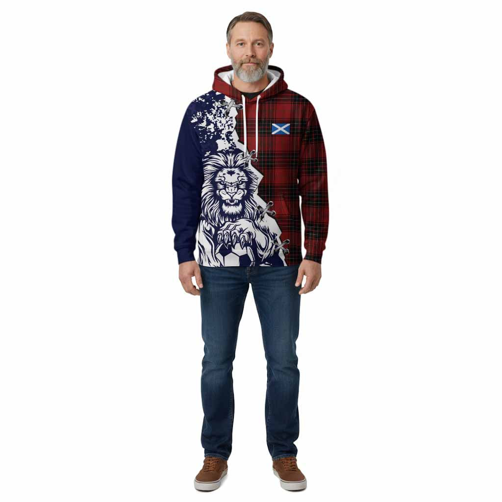 Wemyss Tartan Scottish Cotton Hoodie Angry Lion With Soccer Ball Style