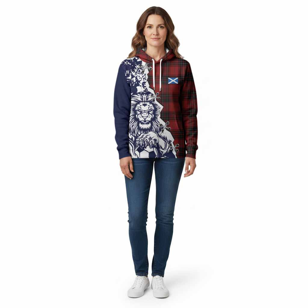 Wemyss Tartan Scottish Cotton Hoodie Angry Lion With Soccer Ball Style