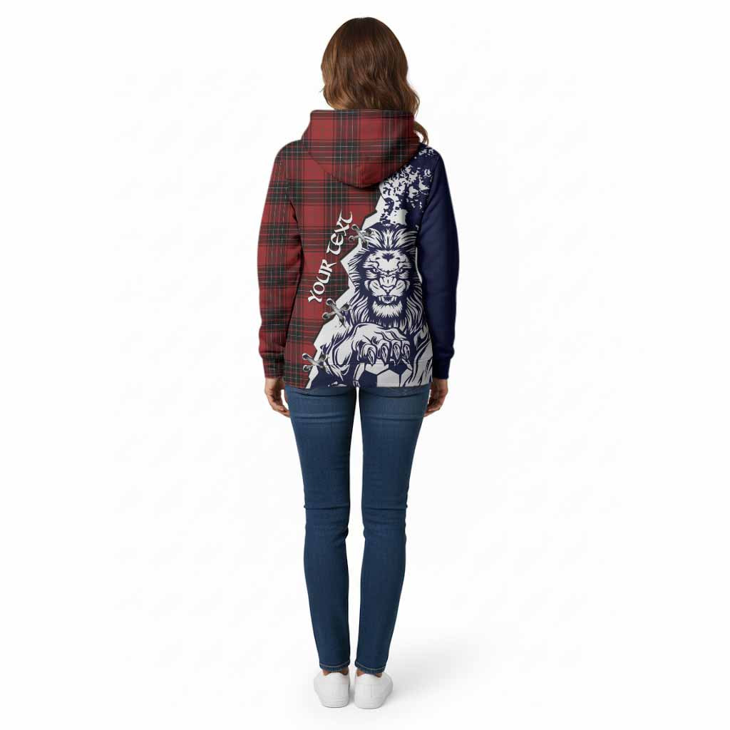 Wemyss Tartan Scottish Cotton Hoodie Angry Lion With Soccer Ball Style