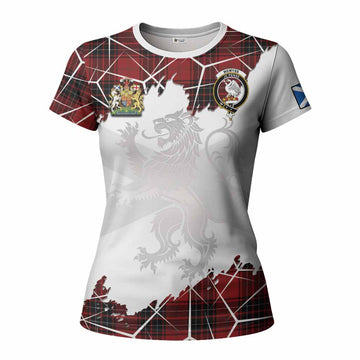 Wemyss Tartan Women T shirt with Family Crest and Lion Rampant Grunge Style