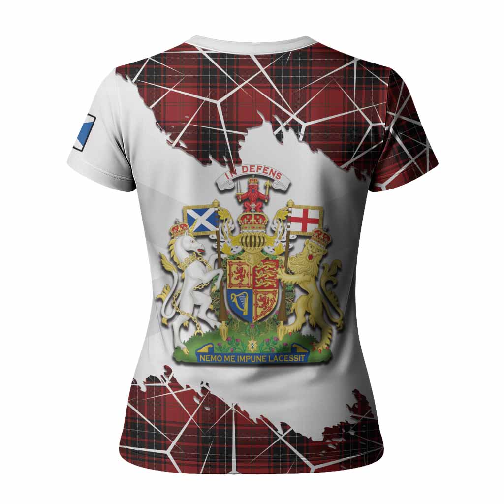 Wemyss Tartan Women T shirt with Family Crest and Lion Rampant Grunge Style
