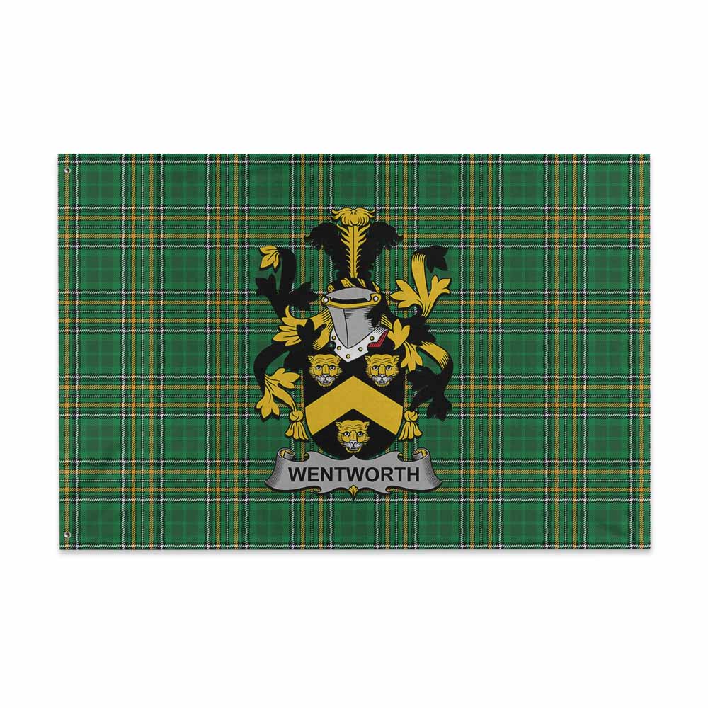 Tartan Vibes Clothing Wentworth Irish Clan Tartan House Flag with Coat of Arms