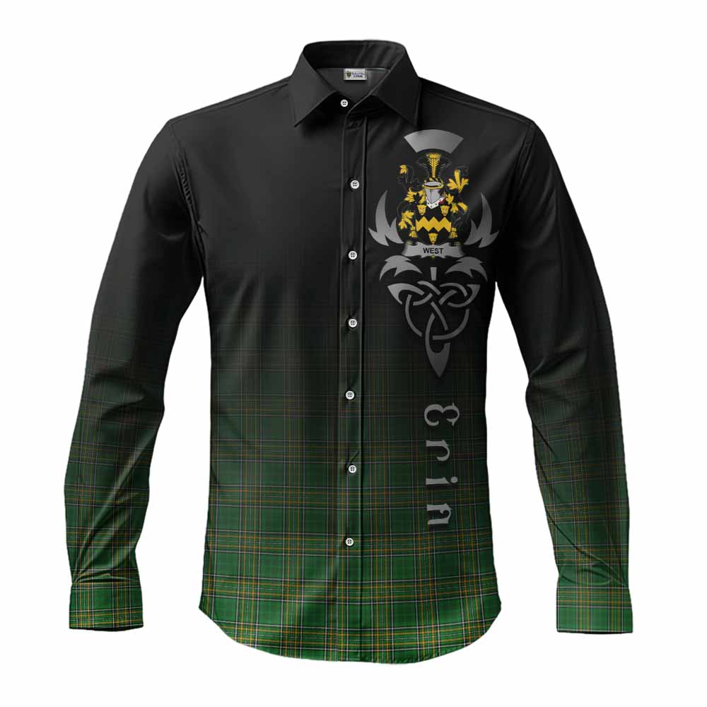 West Irish Clan Long Sleeve Button Shirt with Coat of Arms Erin Go Bragh Celtic Inspired Men's Shirt S - Tartan Vibes Clothing