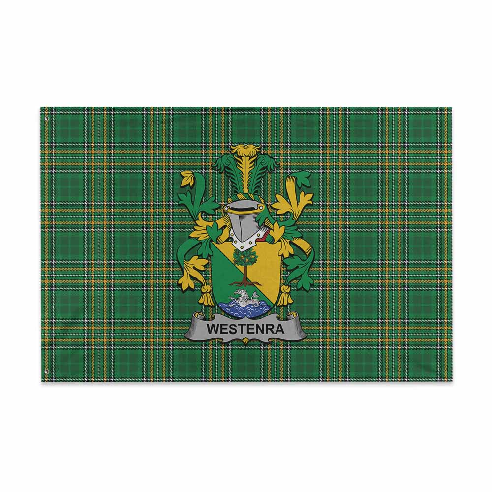 Tartan Vibes Clothing Westenra Irish Clan Tartan House Flag with Coat of Arms