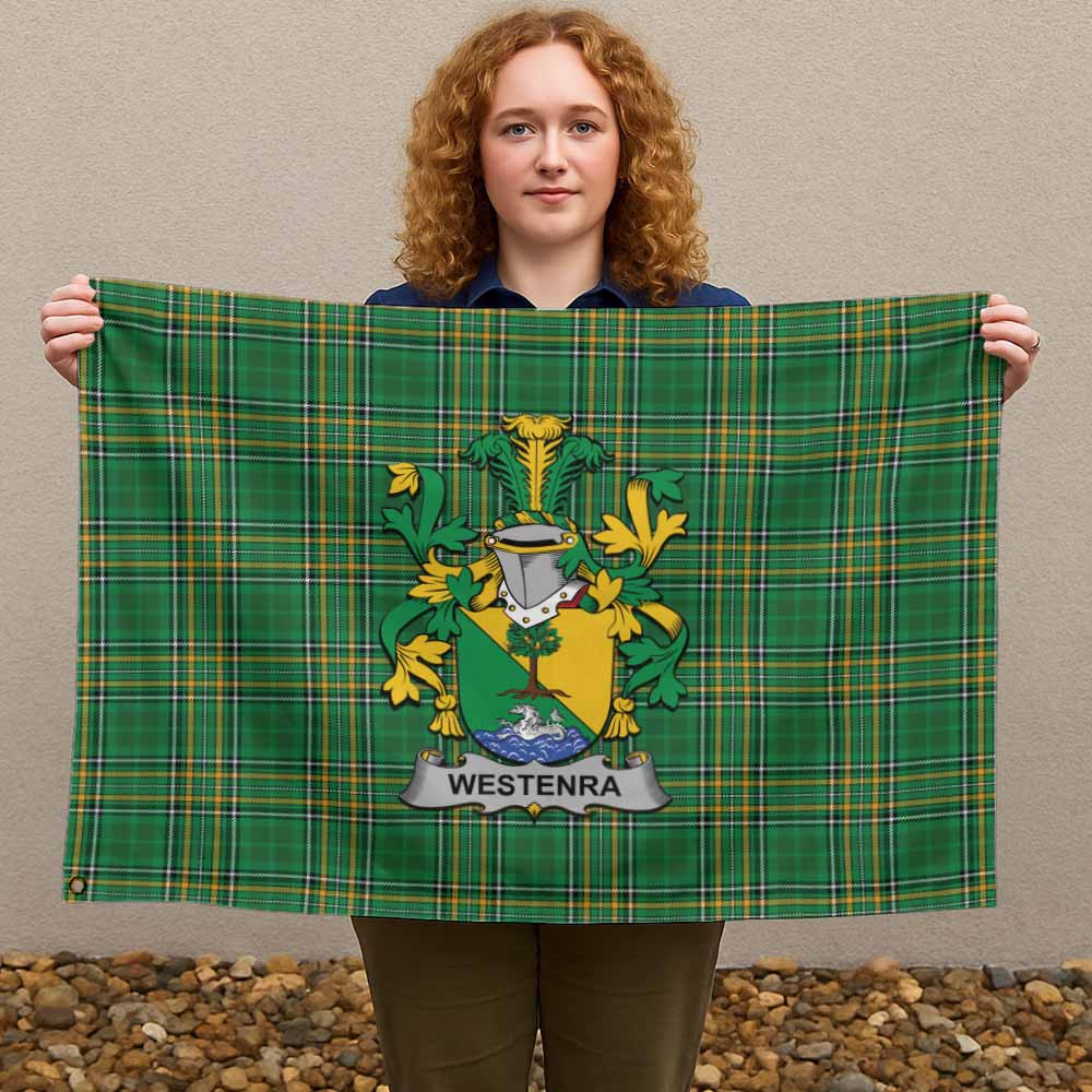 Tartan Vibes Clothing Westenra Irish Clan Tartan House Flag with Coat of Arms