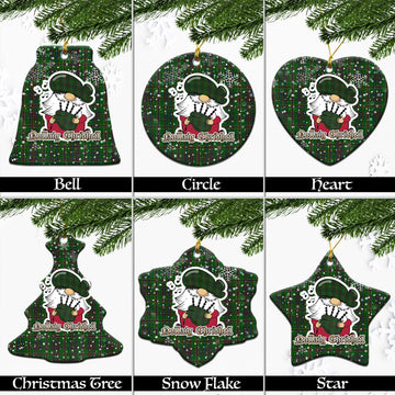 Westmeath County Ireland Tartan Christmas Ceramic Ornaments with Scottish Gnome Playing Bagpipes