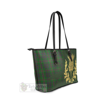 Tartan Vibes Clothing Westmeath County Ireland Tartan Leather Tote Bag Gold Thistle Style