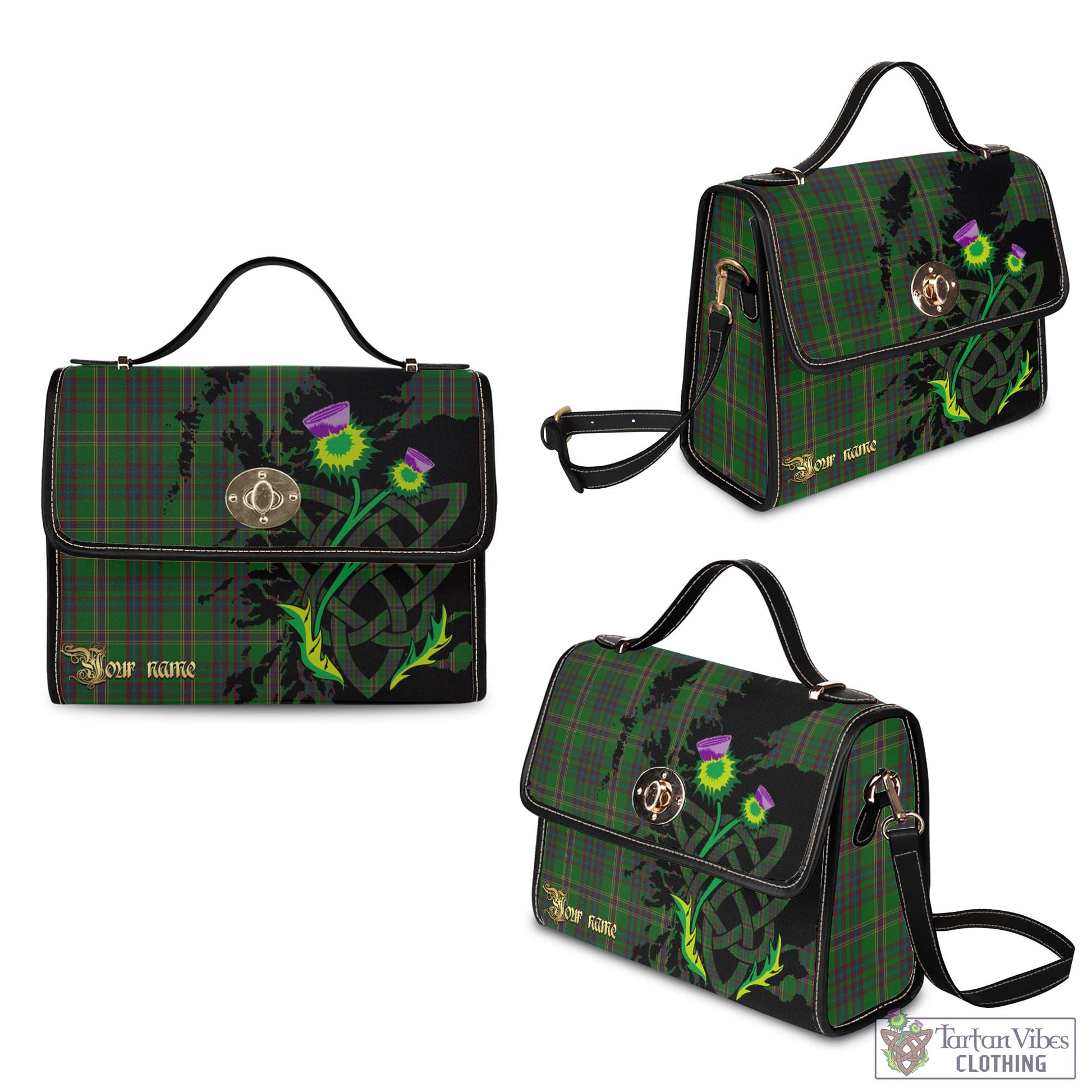 Tartan Vibes Clothing Westmeath County Ireland Tartan Waterproof Canvas Bag with Scotland Map and Thistle Celtic Accents