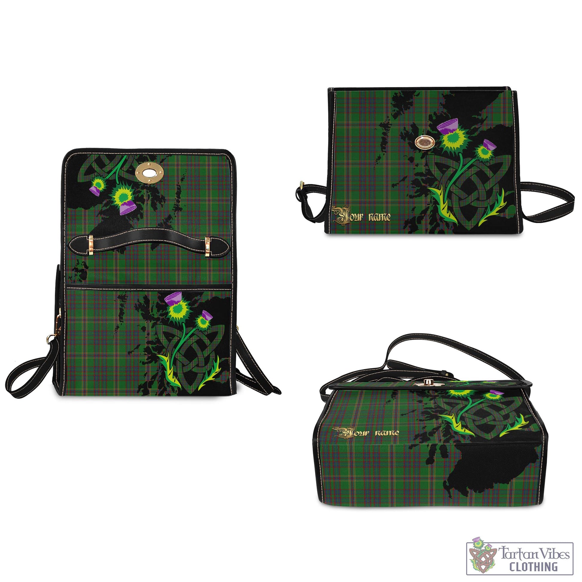 Tartan Vibes Clothing Westmeath County Ireland Tartan Waterproof Canvas Bag with Scotland Map and Thistle Celtic Accents