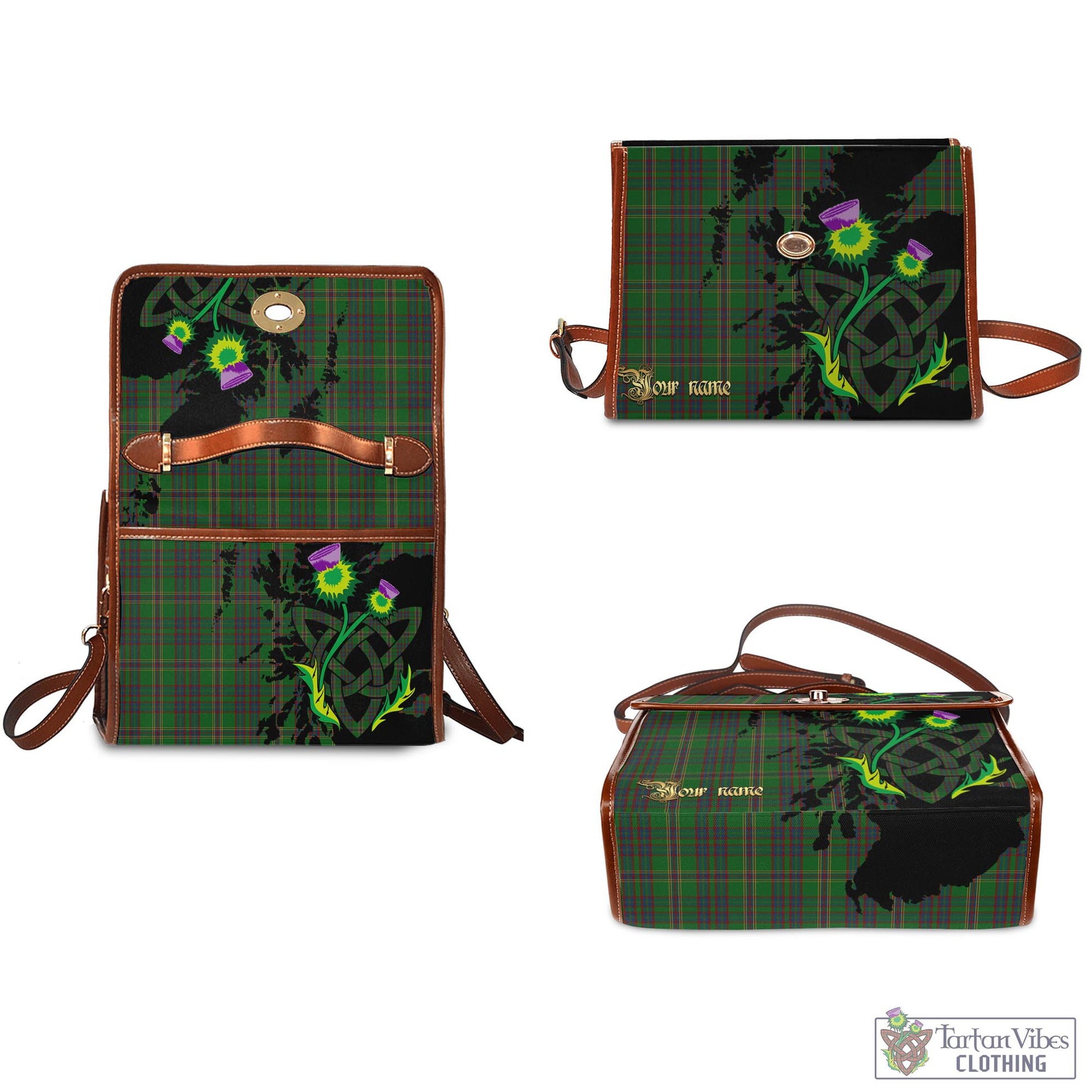 Tartan Vibes Clothing Westmeath County Ireland Tartan Waterproof Canvas Bag with Scotland Map and Thistle Celtic Accents