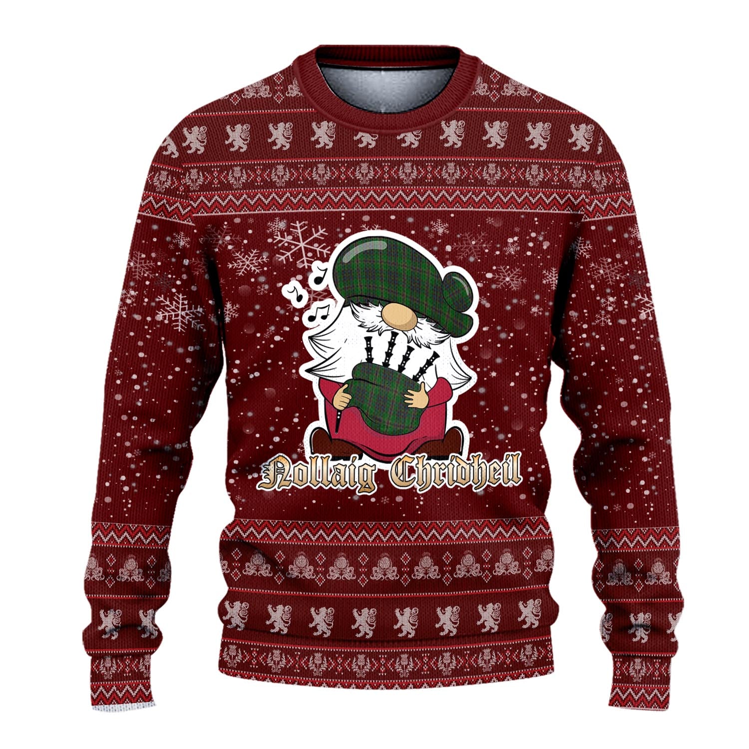 Westmeath County Ireland Clan Christmas Family Knitted Sweater with Funny Gnome Playing Bagpipes - Tartanvibesclothing