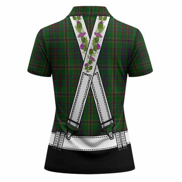 Westmeath Tartan Lederhosen Costume Women Polo Shirt Scotland Thistle Floral