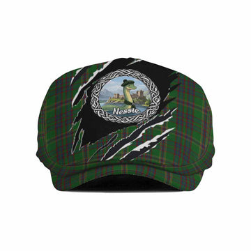 Westmeath Tartan Loch Ness Monster Flat Cap, Jeff Cap Celtic Knot Nessie Art